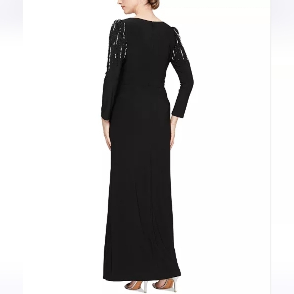 NWT Alex & Eve Embellished Puff-Shoulder Long Sleeve Black Dress Size 4 - Picture 2 of 11